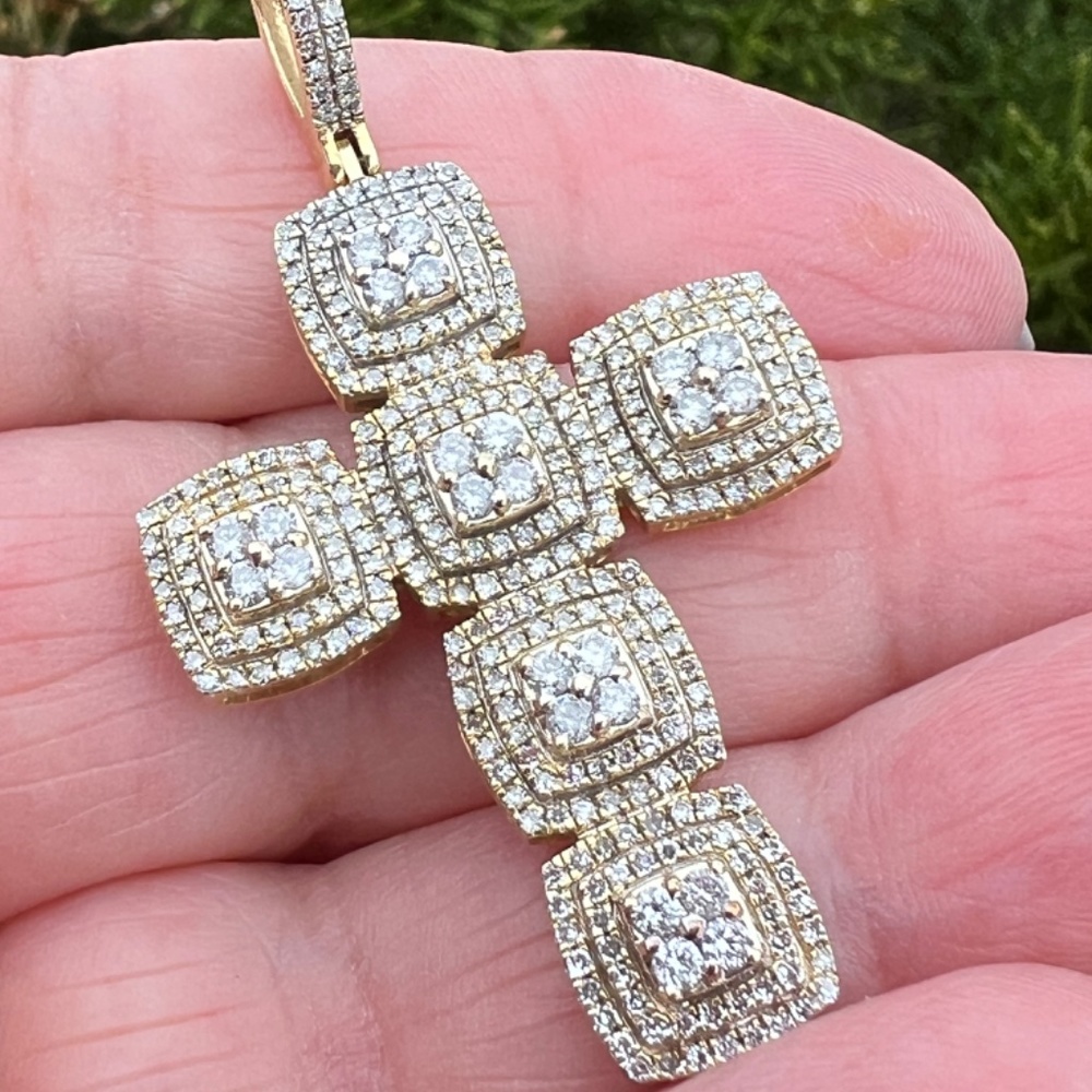 LARGE 10K YELLOW GOLD STATEMENT DIAMOND CROSS PENDANT ONE OF A KIND CUSTOM MADE - Picture 2 of 16
